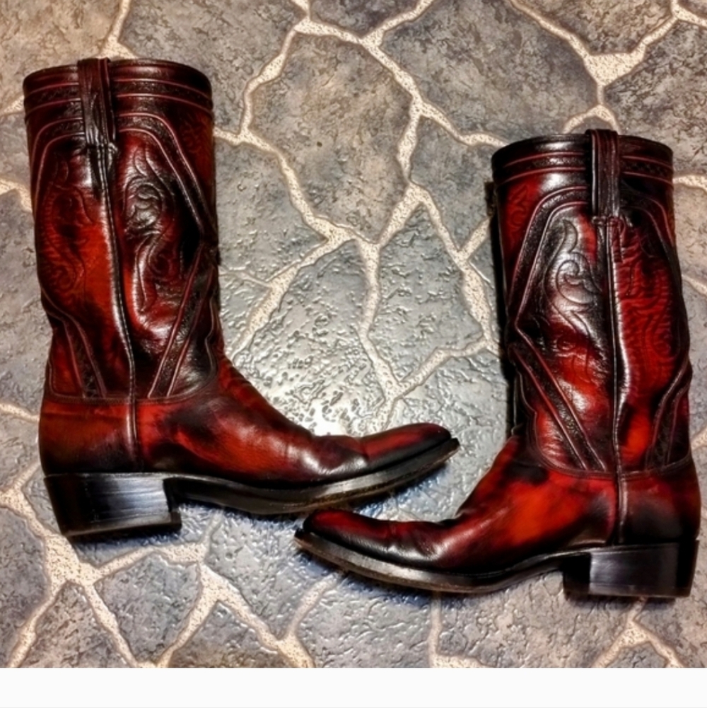Lucchese Men's Burgundy and Black Western Boots